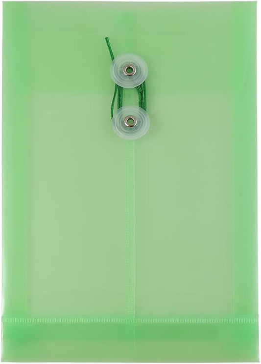 JAM PAPER Plastic Envelopes with Button & String Tie Closure - 6 1/4 x 9 1/4 - Green - 12/Pack
