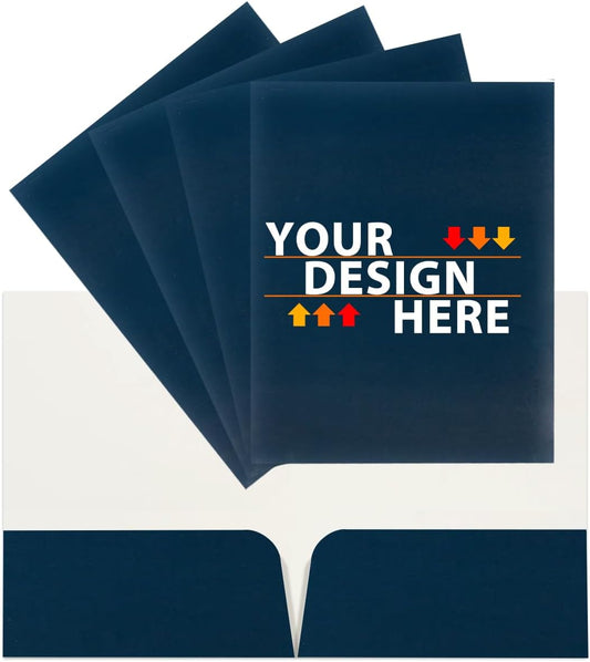 JAM PAPER Custom Printed Semi-Gloss Folders with Round Corner Pockets - Personalized Logo & Text - 12pt C1S - Navy Blue - 100/Pack