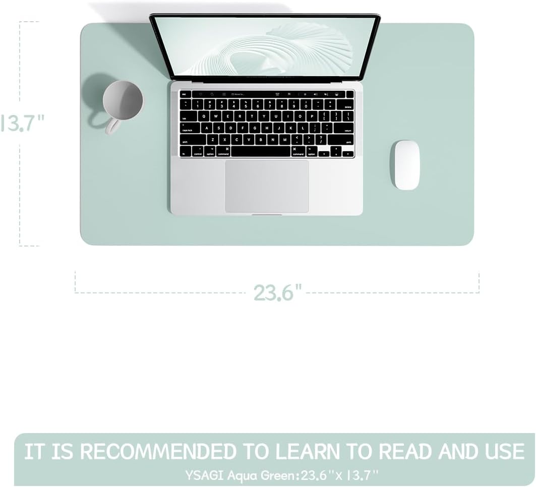 YSAGi Non-Slip Leather Desk Pad, Waterproof Laptop Computer Desk Keyboard Mat, Table Protector Blotter Mat, Large Mouse Pad for Office/Work/Home/Decor(Mint Green, 23.6" x 13.7")