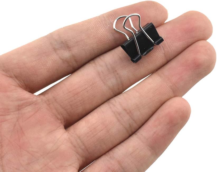 HAHIYO Binder Clips Paper Clamps Spring Steel Sturdy Mini 0.59 inches Width 0.2 Inch Capacity No Sharp Edges Heavy Duty Tight Grip Reusable Black Metal Bright Finish for Home Office School 100 Pack