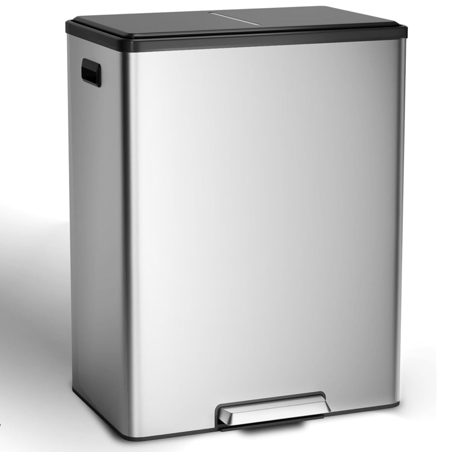 Dual Trash Can with Lid, 16 Gallon/60L Stainless Steel Recycling Trash Bin with 2 Removable Waste Buskets and Wide Pedal, Modern Garbage Bin for Home Kitchen