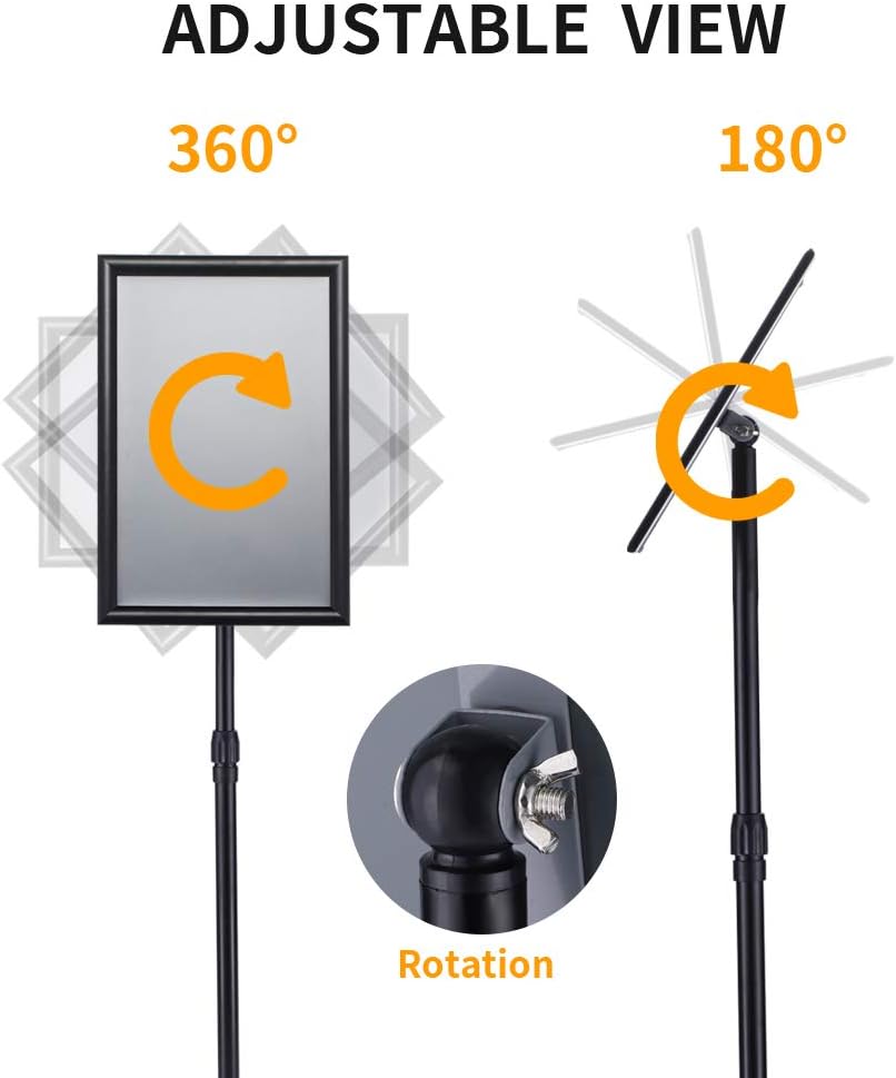 Heavy Duty Adjustable Pedestal Poster Sign Stand, 11x17 Aluminum Open Floor Standing Sign Holder for Vertical and Horizontal View Display. (2 Pack, Black)