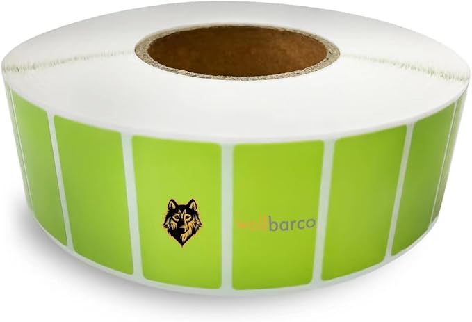 Direct Thermal Paper Label/IndustrialGrade 2" x 1", with Perforation, 3" Core, 8" OD, 5500 Labels/Roll (8 Rolls/Box) - Green