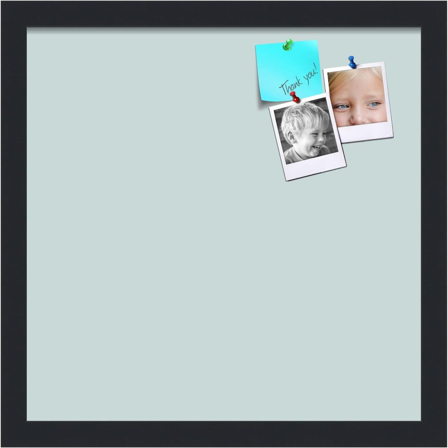 PinPix 15x15 Inch Cork Bulletin Board. This Decorative Framed Pin Board Comes with Soft Blue Design and a Satin Black Frame. Ideal for Home Office Decor or Message Board (PinPix-1814)