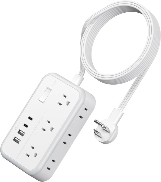 NTONPOWER Surge Protector Power Strip with 6 Outlets 4 USB Charging Station(2 USB C Port), 5 Ft Flat Plug Extension Cord, Outlet Extender for Indoor, Home, Office Supplies, Dorm Room Essentials