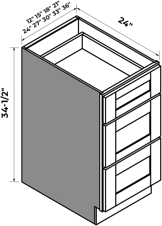 Shaker Style Charcoal Black RTA Solid Wood Base Cabinet with 3 Drawers and Soft Close Feature, 27" W x 24" D x 34.5" H, Perfect for Standalone Use or Kitchen Cabinet Combinations