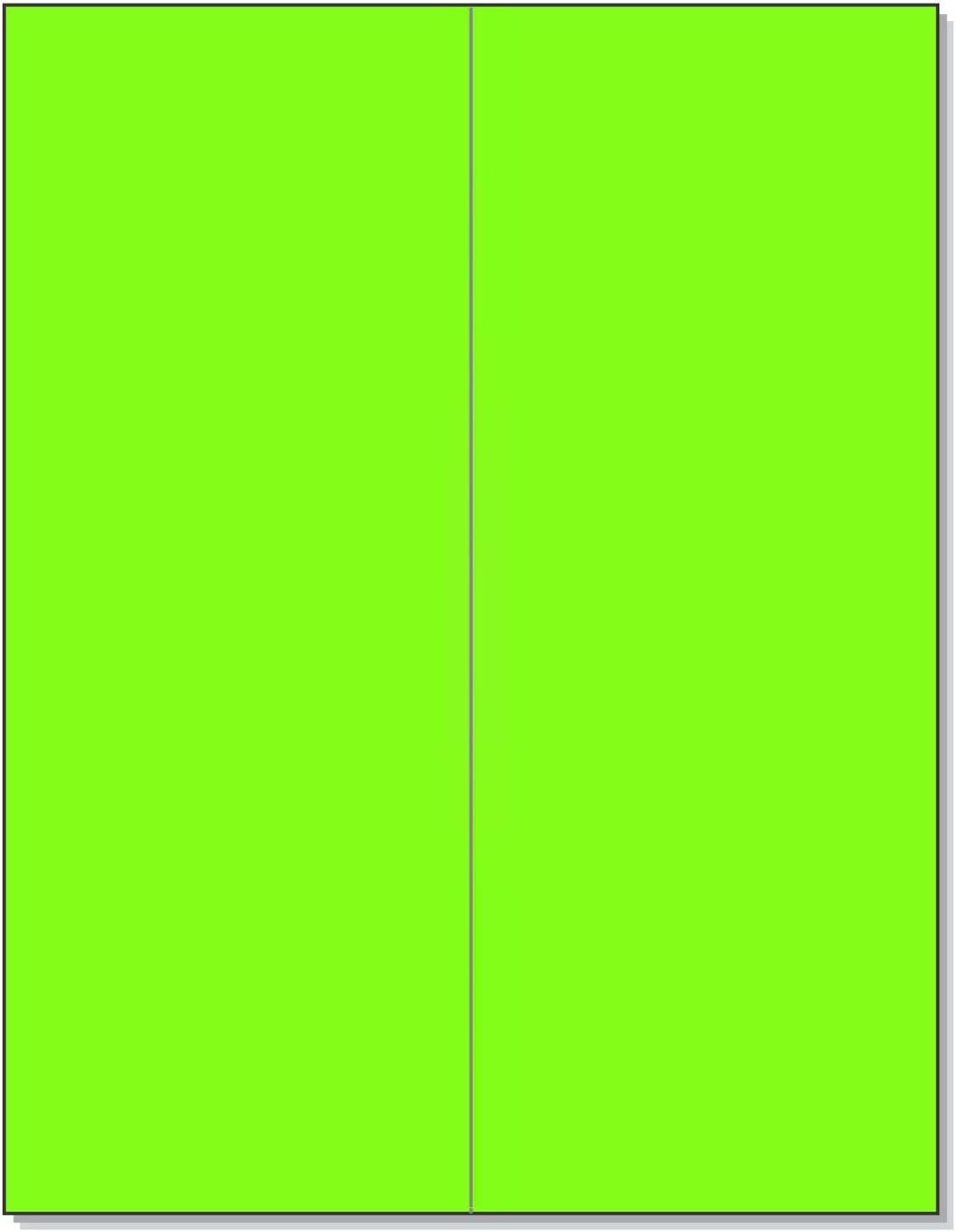 8-1/2 x 11" Neon Color High Light Fluorescent Labels for Laser & Inkjet Printer (Green Fluorescent, 4-1/4" x 11" - 2 Per Page | 50 Labels)