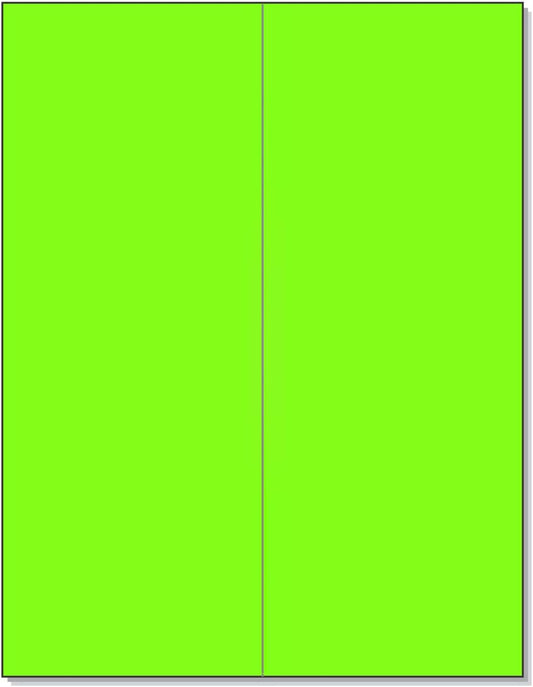 8-1/2 x 11" Neon Color High Light Fluorescent Labels for Laser & Inkjet Printer (Green Fluorescent, 4-1/4" x 11" - 2 Per Page | 50 Labels)