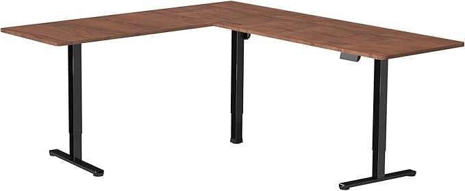 VIVO Electric Corner L-Shaped 84 x 63 in Standing Desk, Memory Height Adjustment, Dark Walnut Top Black Frame, DESK-E3CTBD-84