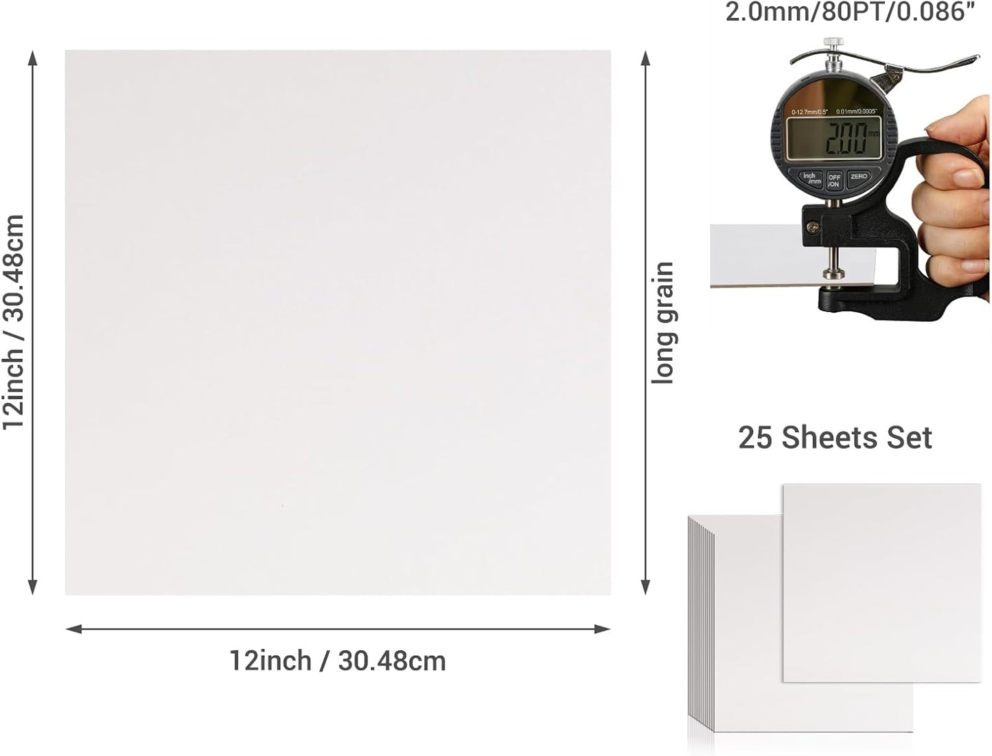 25 Pcs Book Board, Binder Board, Cover Board, Heavy Duty Chipboard for Book Binding, DIY Cardboard (White, 12 x 12 Inch 80PT)