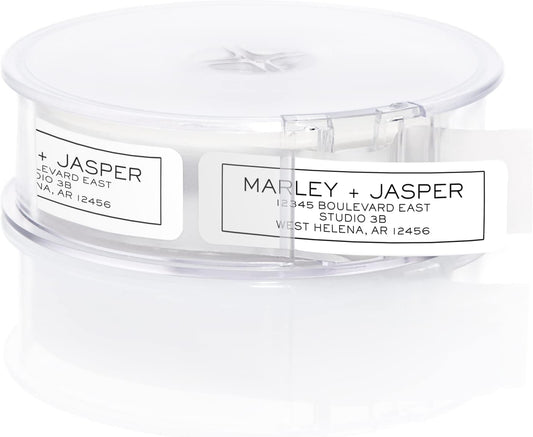 Simple Modern Outline Rolled Address Labels/Roll of 500 Square Box Personalized Address Labels/Designer Return Address Stickers in Elegant Plastic Dispenser