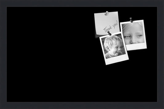 PinPix 22x14 Inch Cork Bulletin Board. This Decorative Framed Pin Board Comes with Solid Black Design and a Satin Black Frame. Ideal for Home Office Decor or Message Board (PinPix-622)