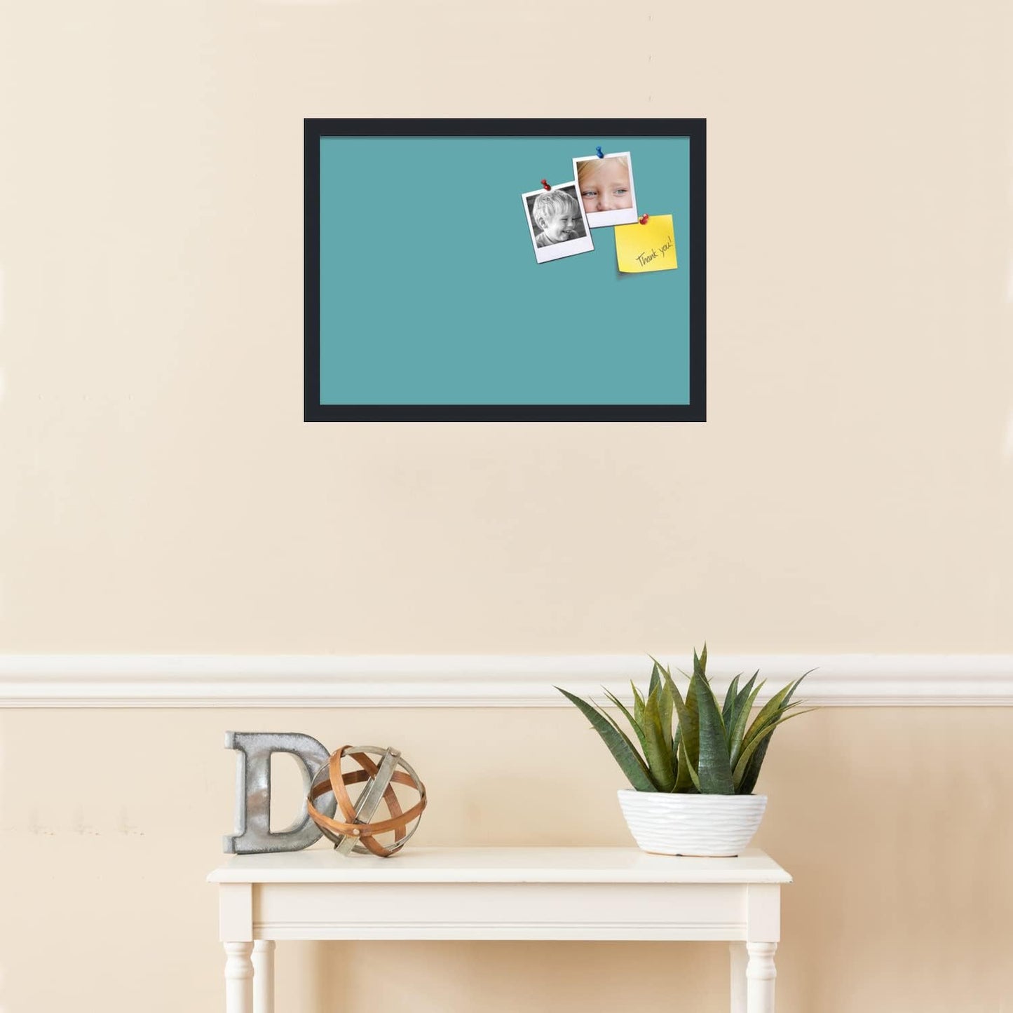 PinPix 22x16 Inch Cork Bulletin Board. This Decorative Framed Pin Board Comes with Aqua Pastel Design and a Satin Black Frame. Ideal for Home Office Decor or Message Board (PinPix-1806)