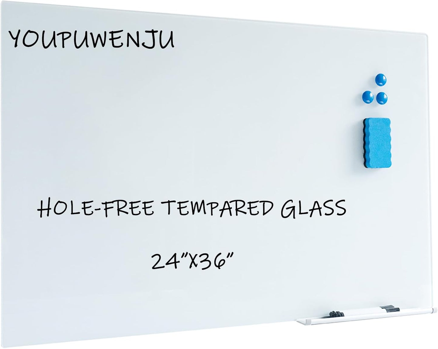 Magnetic Glass Writeboard 36"X24" Hole-Free Premium Tempered Dry Erase Whiteboard Bulletin Message Boards (White)