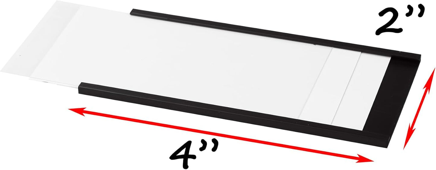 Realth Magnetic Label Holders 2'' x 4'' 70 Pack with Paper Inserts and Clear Plastic Protectors, Magnetic Label Strips Magnetic Data Card Holders File Cabinet Labels for Metal Racks and Shelves