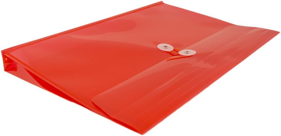 JAM PAPER Plastic Envelopes with Button & String Tie Closure - Legal Booklet - 9 3/4 x 14 1/2 - Red - 12/Pack
