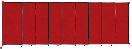Wall-Mounted Sliding StraightWall Room Divider | Adjustable Widths | Locking Wheels | Room Separator | Up to 19'9" Wide x 6'10" Tall Red Fabric Panels