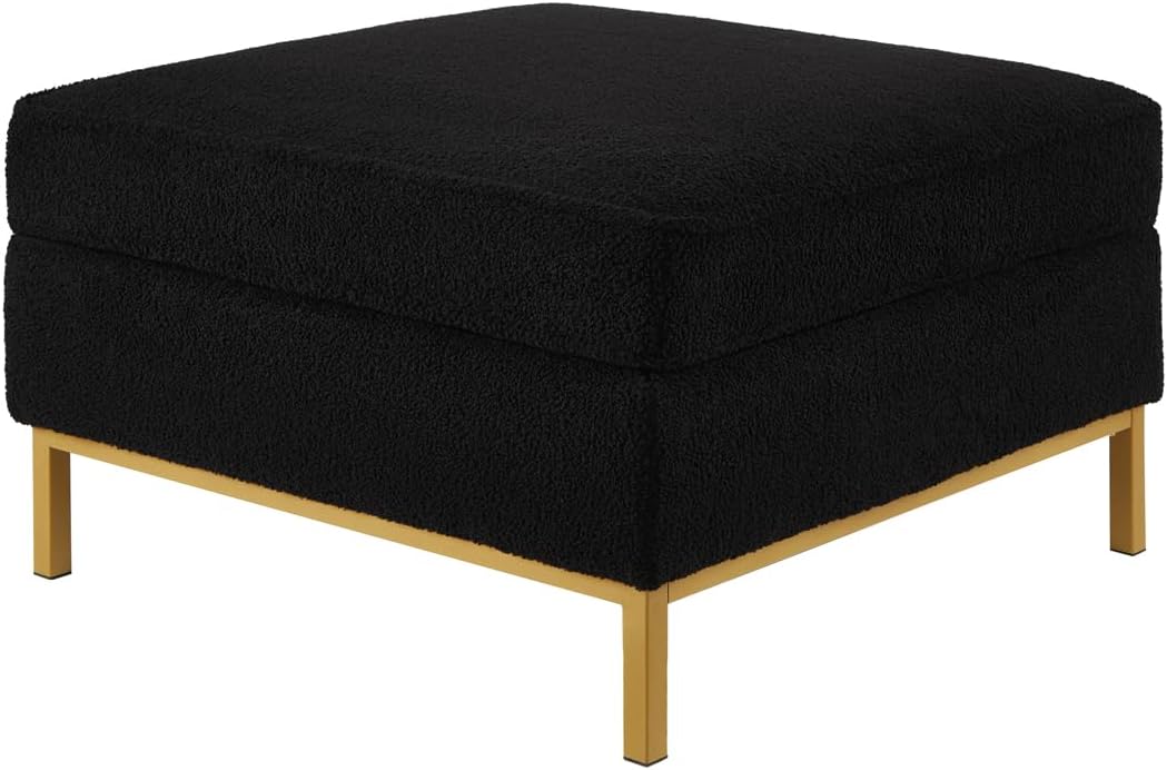 24KF Large Square Couch Ottoman for Living Room, Upholstered Teddy Fabric Padded Cushion Ottoman Table,Large Foot Rest,5088-Teddy Black