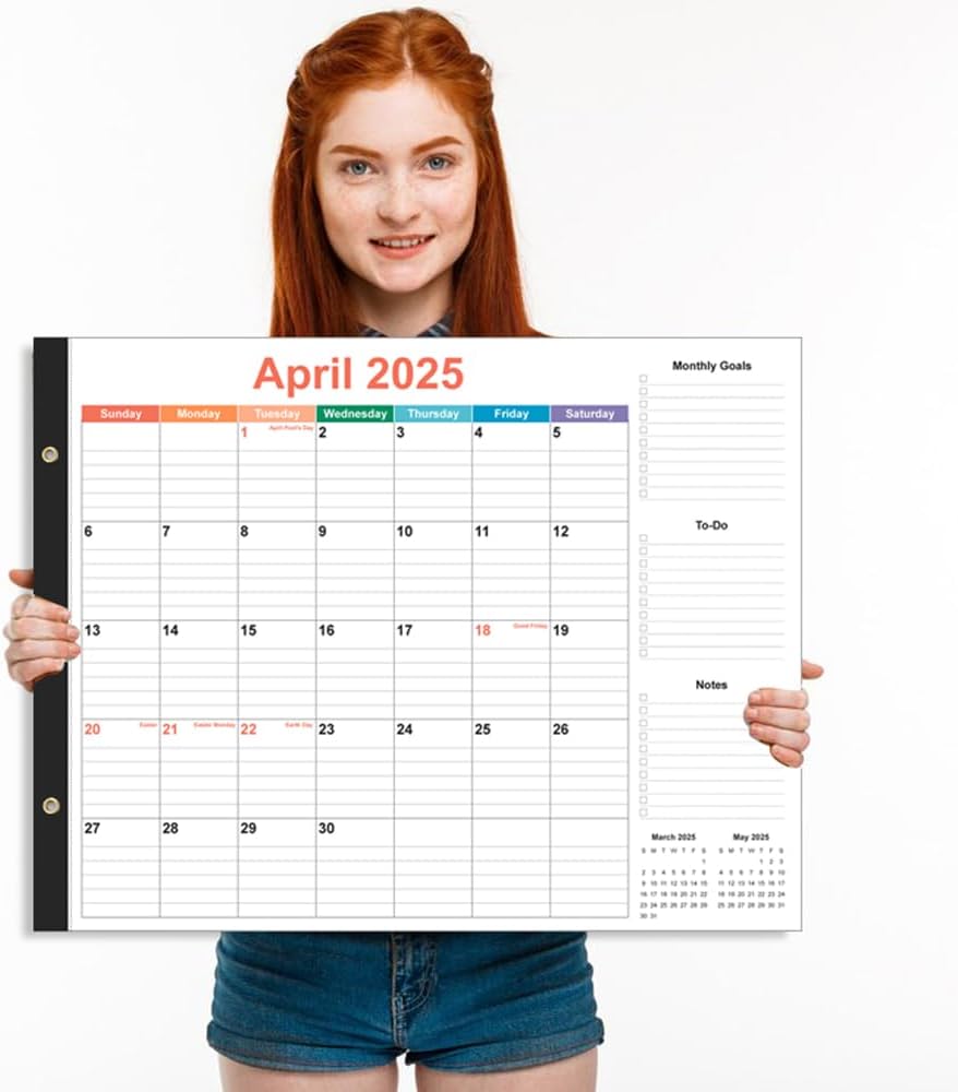 Large Desk Calendar 2025-2026 - 22" x 17" Desk Calendar from April 2025 - June 2026, Desktop Pad Calendar Perfect for Planning and Organizing In Your Home, School or Office, Colorful