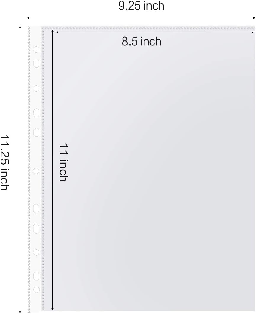 Sheet Protectors, HERKKA 200 Pack Upgrade Clear Plastic Page Protectors Sheet Reinforced 11-Hole Fit for 3 Ring Binder Fits Standard 8.5 x 11 Paper, 9.25 x 11.25 Top Loaded, Acid Free