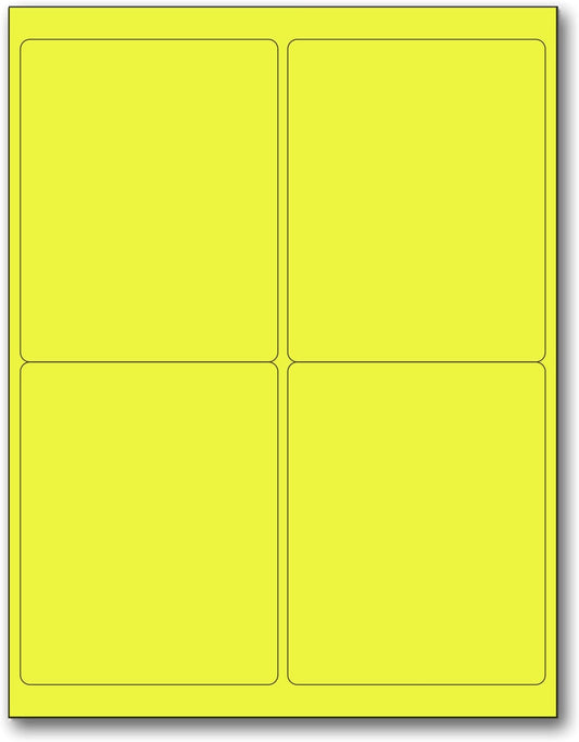 NextDayLabels - 8-1/2 x 11" Neon Color High Light Fluorescent Labels for Laser & Inkjet Printer (Yellow Fluorescent, 4 x 5" - 4 Per Page | 100 Labels)