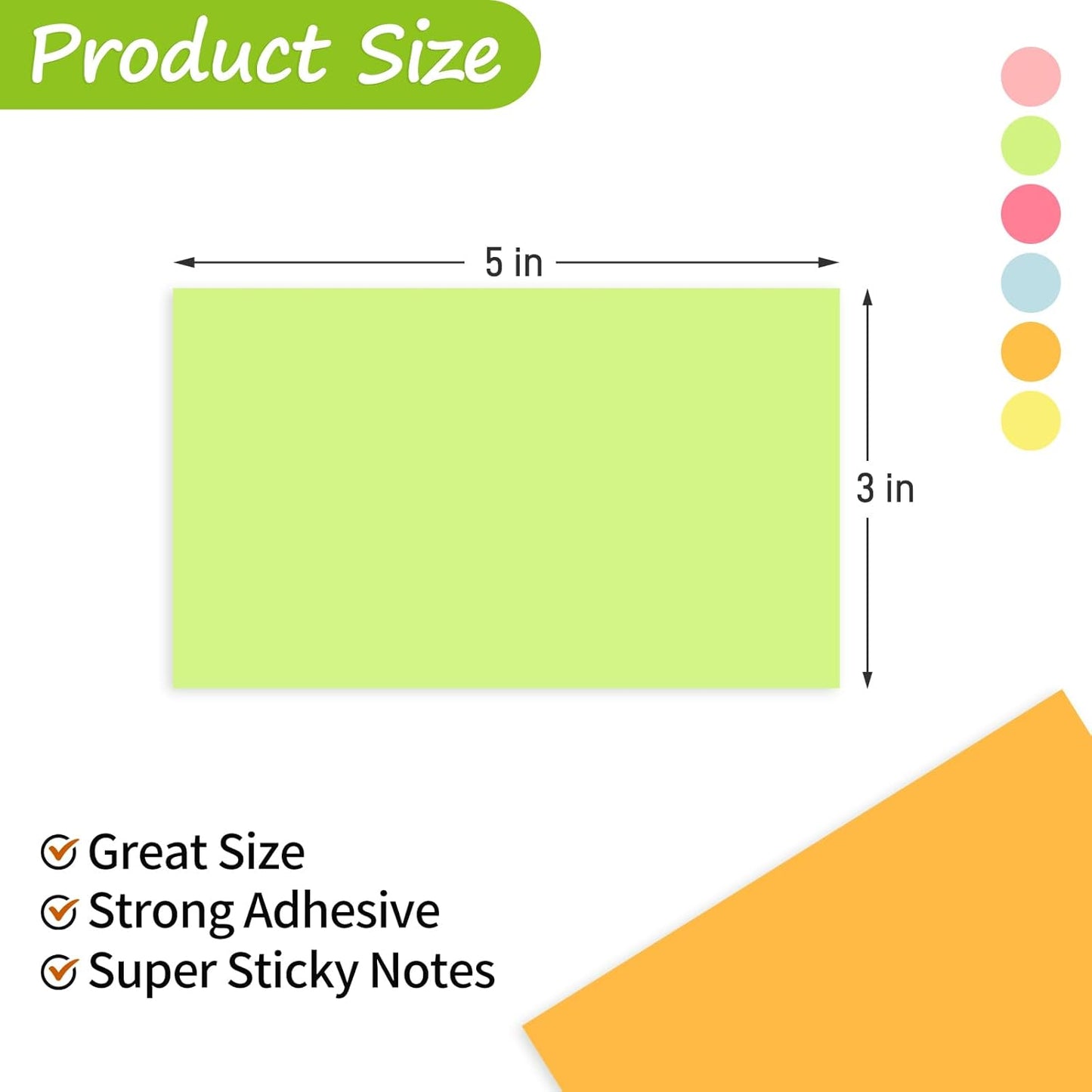 3 in x 5 in Large Sticky Notes, 76 x 127 mm 6 Pads Assorted Self-Stick Pads for Notebook,Office,School and Home,80 Sheets/Pad (12 Pads Brillant)