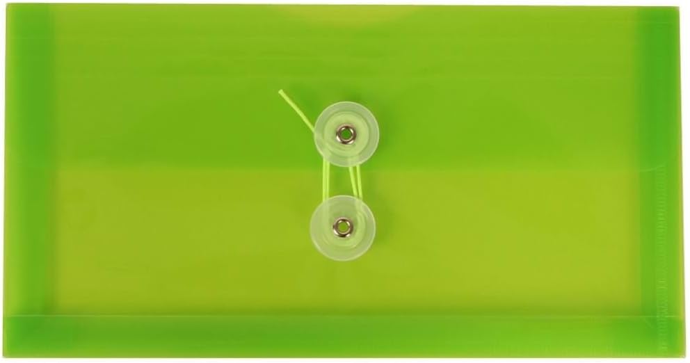 JAM PAPER Plastic Envelopes with Button & String Tie Closure - #10 Business Booklet - 5 1/4 x 10 - Assorted Colors - 6/pack