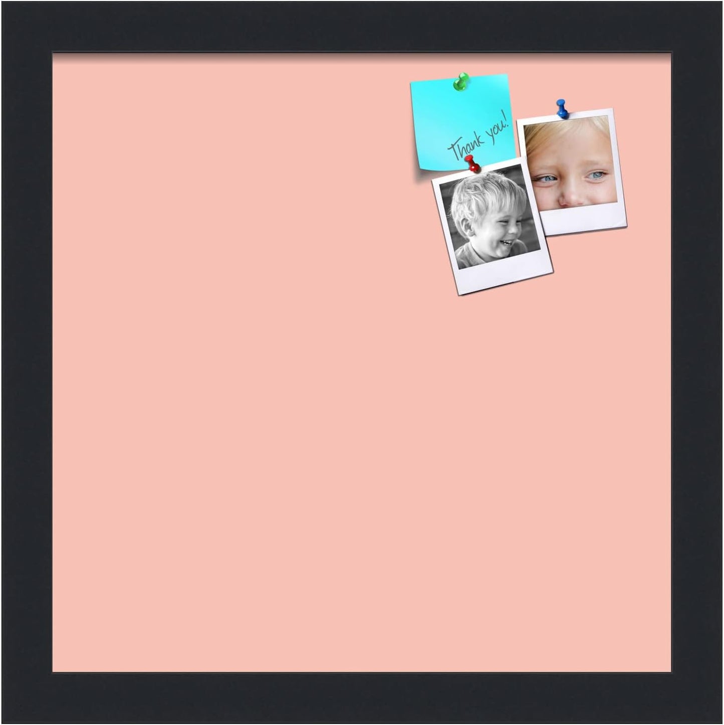 PinPix 12x12 Inch Cork Bulletin Board. This Decorative Framed Pin Board Comes with Pink Pastel Design and a Satin Black Frame. Ideal for Home Office Decor or Message Board (PinPix-1813)