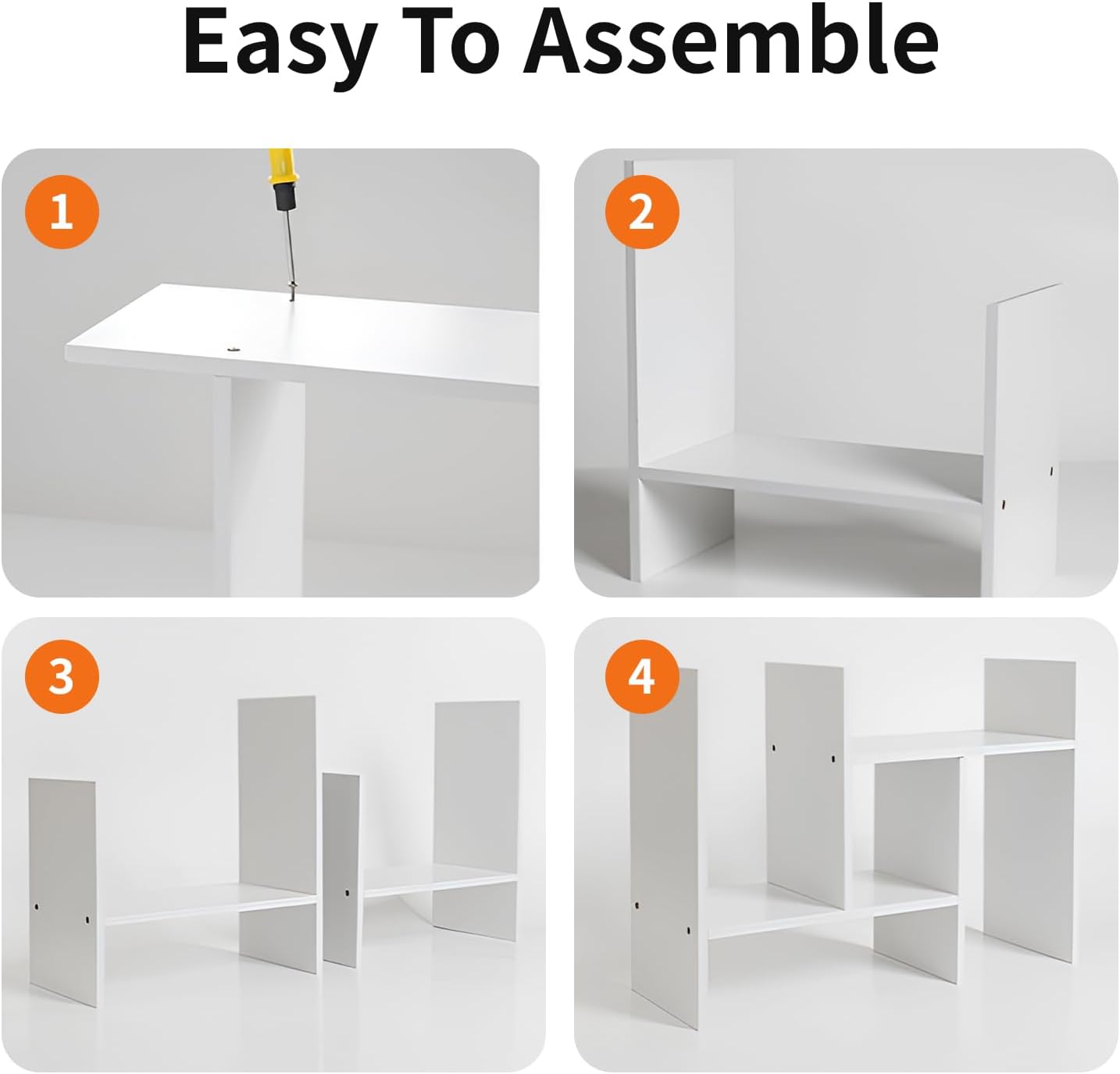 YSJILIDE Wood Adjustable Small Desktop Bookshelf, Expandable Storage Organizer, Organizer Office Storage Rack, Display Shelf Rack, Office Supplies Desk Organizer(White)