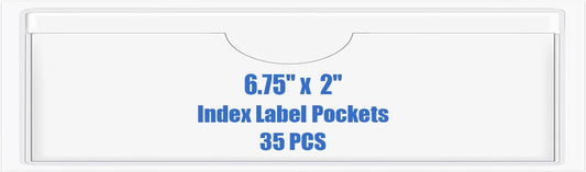 Origin-Joy 35 PCS Self Adhesive Index Card Pockets with Top Open, Clear Plastic Label Holder for Cards of Note, Library and Business, Adhesive Label Pockets & Card Holder (6.75 x 2 inch)