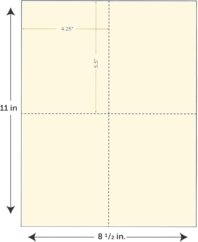 Limited Papers (TM) 8.5x11 Perforated Paper, 20/50 Pound 75 GSM, Variety of Perforation Sizes and Colors, for Forms, Tickets, Postcards, Business Cards. (Cherry, 4 up – 1 Hor. & 1 Ver.)