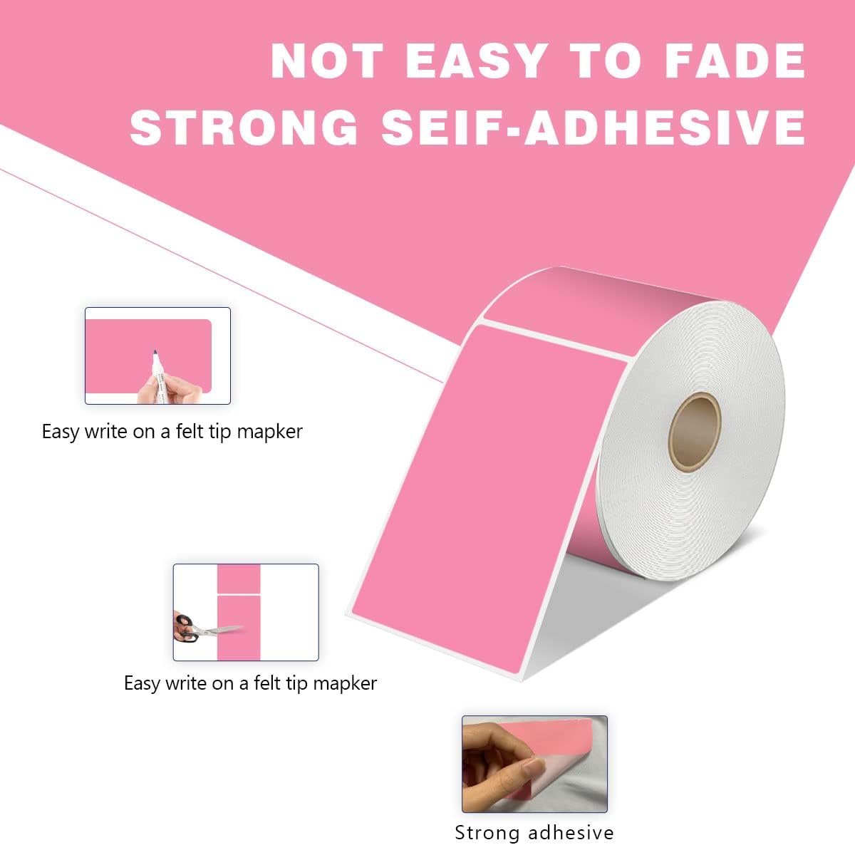 PARLAIM 3 X 5 Inch Rectangle Adhesive Color Coding Stickers,Square Inventory Stickers -250 Per Dispenser Box Pink