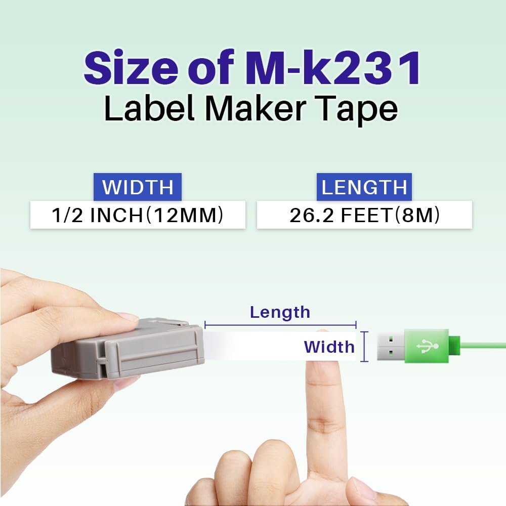 6X Replacement for M-k231s Brother Label Tape 12mm 0.47 M-K231s M Tape 12mm 0.47'' M231 MK231 M-231 White Work with Brother P Touch PT-65 PT-M95 PT-90 PT-70 PT-80 PT-70BM PT-45 Label Maker Refills