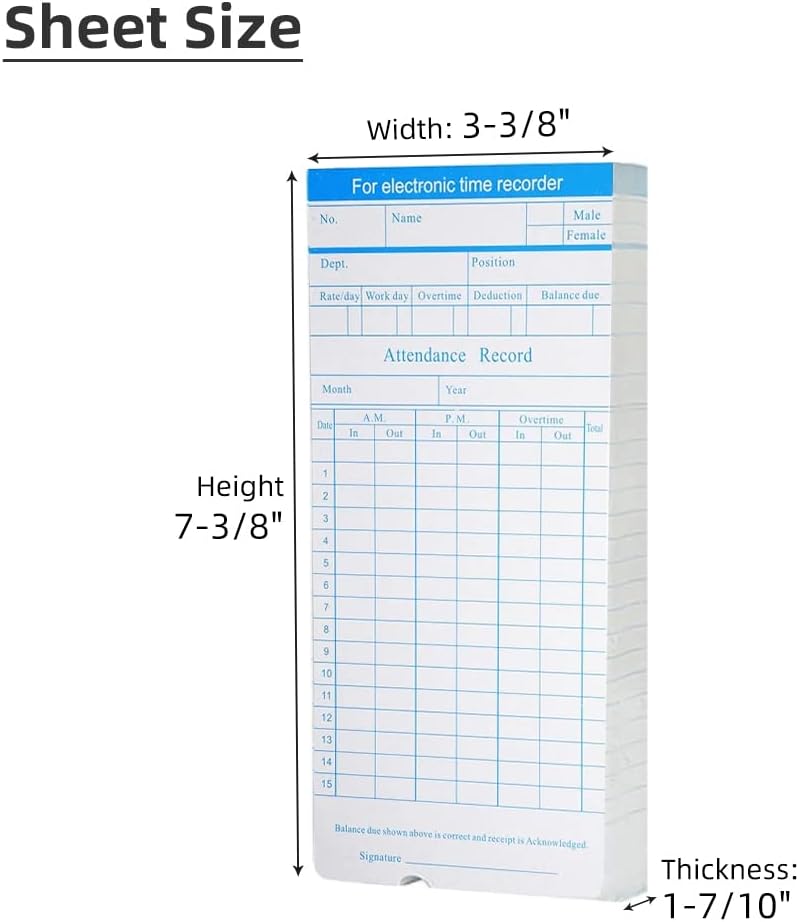 100-Piece Time Cards for Employees, Monthly Time Cards 2-Sided, 2-Color Timecards for Time Clocks, Blue/Orange Print, 7-3/8 x 3-3/8 Inch