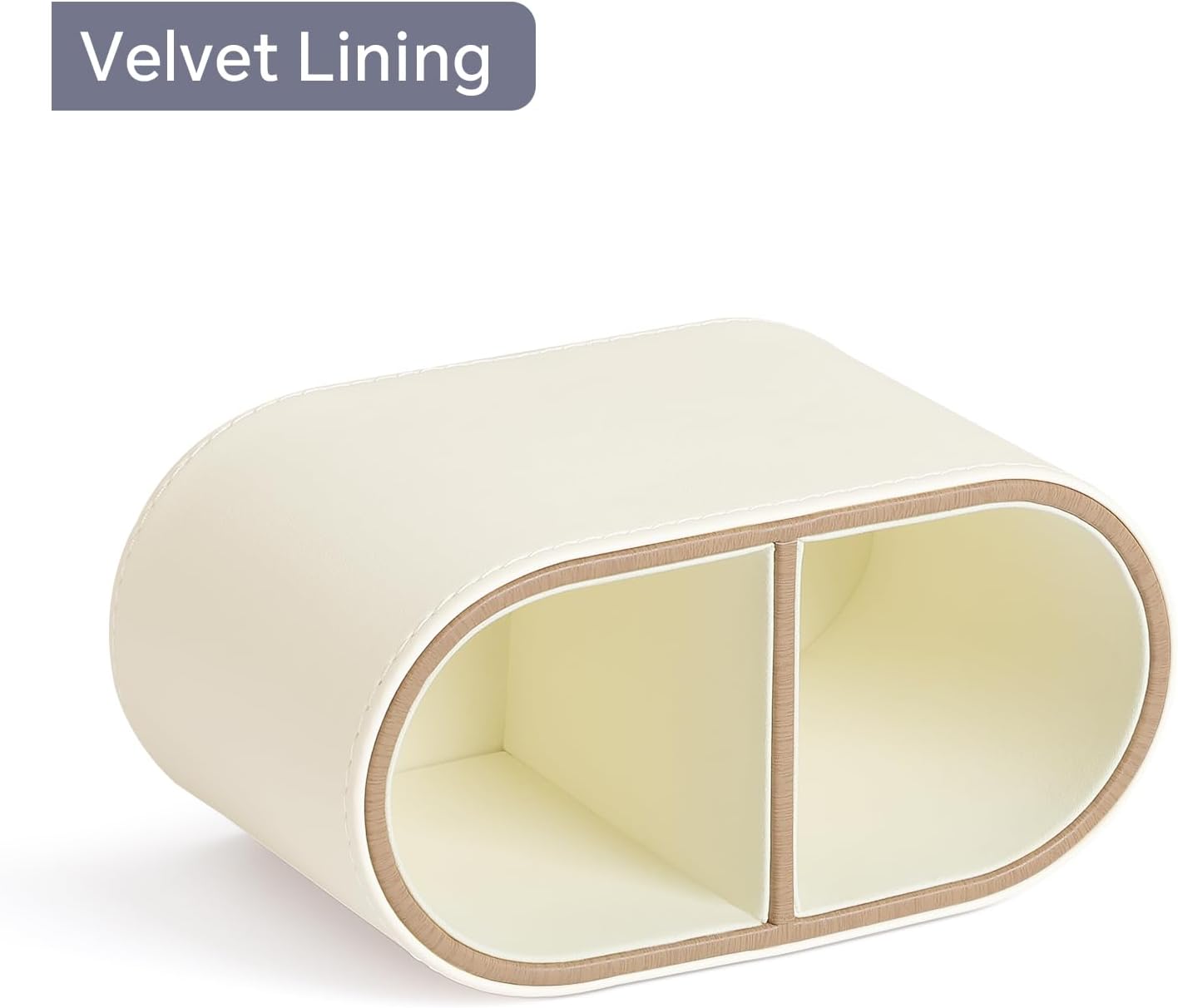 PU Leather Pen Holder for Desk, Small Remote Control Holder Pencil Cup Multifunctional Desktop Organizer Caddy for Home School Office Desk Accessories - 2 Compartments (Beige)