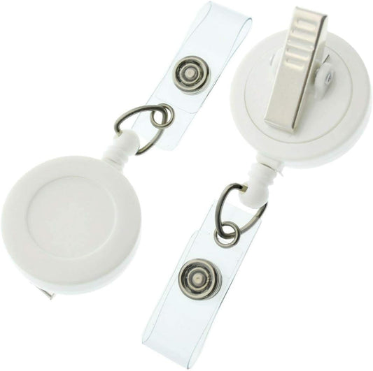 Bulk 100 Pack - Premium Retractable Badge Reels with Alligator Swivel Clip on Back by Specialist ID (White)