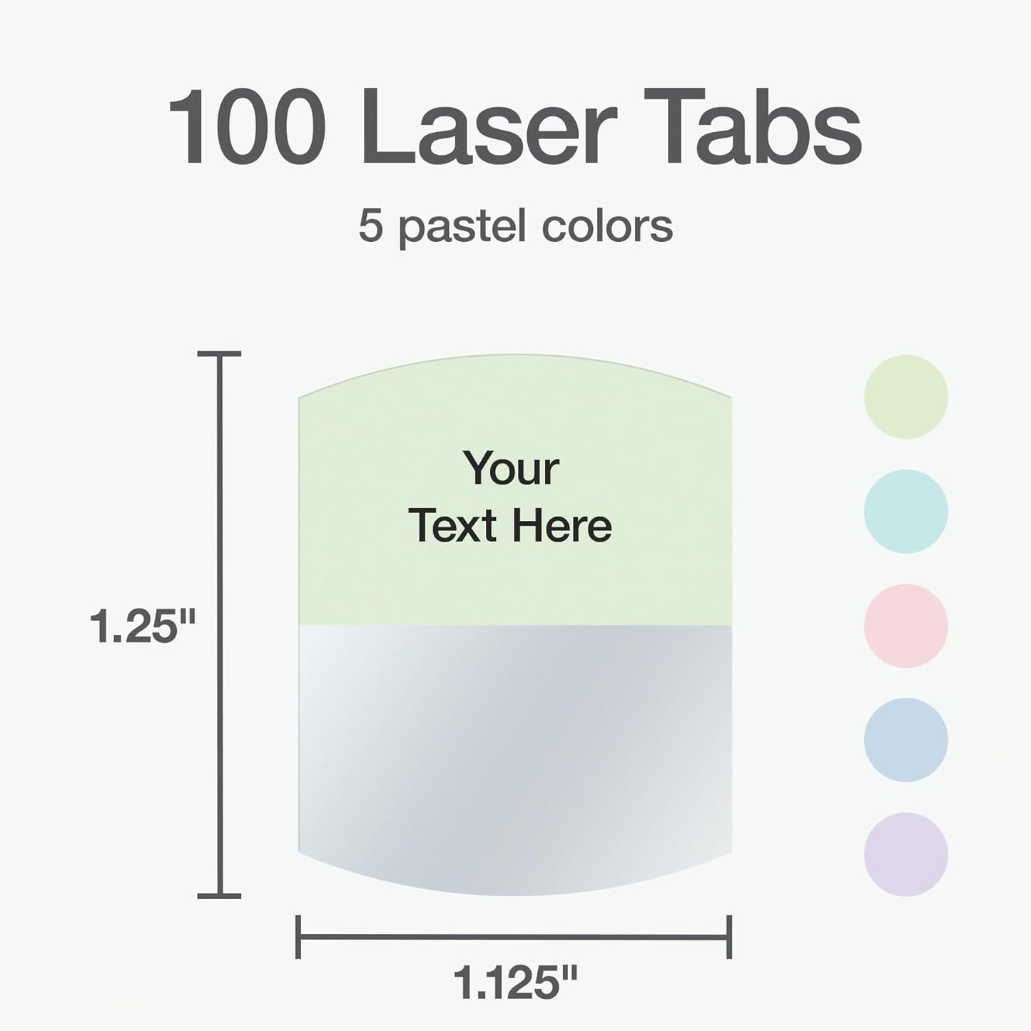 Redi-Tag Laser Printable Tabs, Permanent Index Tabs, Customizable Adhesive Labels, Assorted Pastel Colors, 1.125" x 1.25", 100 Per Pack (1006790)