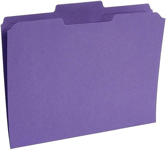Staples 508945 File Folders Reinforced 3-Tab Letter Size Purple 100/Box (508945)
