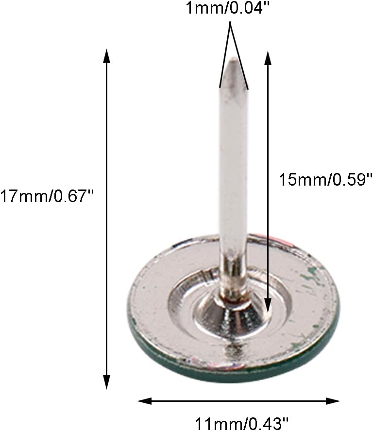 100Pcs Flat Head Upholstery Tacks Home Furniture Decor Tack Upholstery Nails Flat Push Pins Flat Thumb Tacks Green (11mmx17mm)