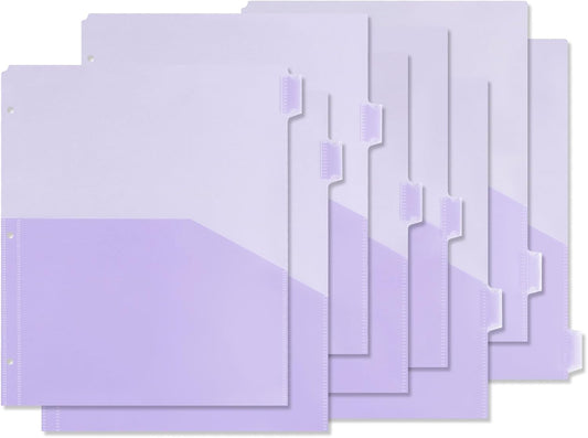 Koqye A4 Dividers for 3 Ring Binder, 8-Tab Purple Folder Dividers with Pockets, Durable Plastic Binder Dividers with Tabs, Plastic Binder Dividers for Binders (Purple - 1 Set)