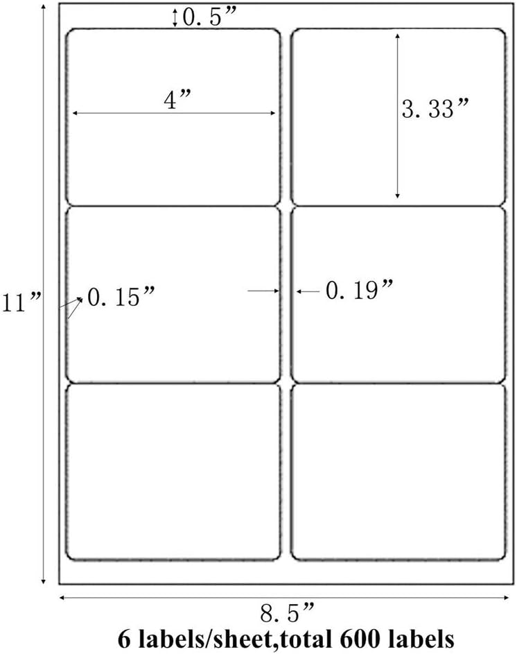 9527 Product 6 up 3-1/3 X 4 Sticker Labels Shipping Address Labels for Laser/Ink Jet Printer,200 Sheets,Total 1200 Labels
