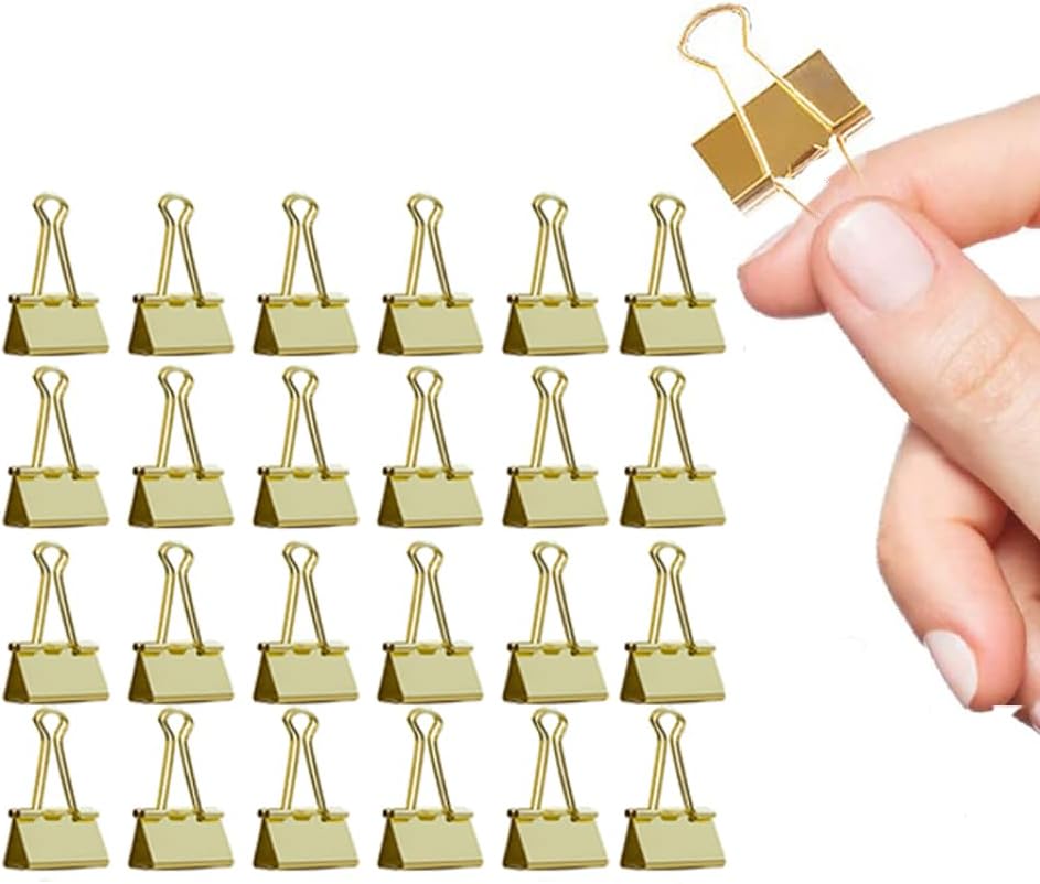 Medium Binder Clips Width 1.25 Inch Capacity 0.6 Inch Gold 24 PCS, Binder Clips 32mm for Teacher School Office and Business