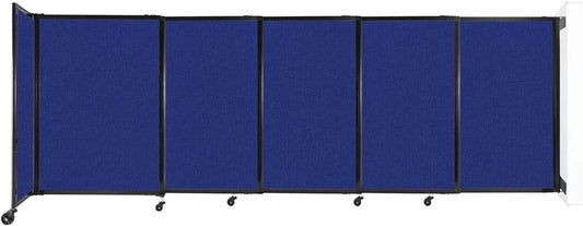 Wall-Mounted Sliding StraightWall Room Divider | Adjustable Widths | Locking Wheels | Room Separator | Up to 11'3" Wide x 4' Tall Royal Blue Fabric Panels