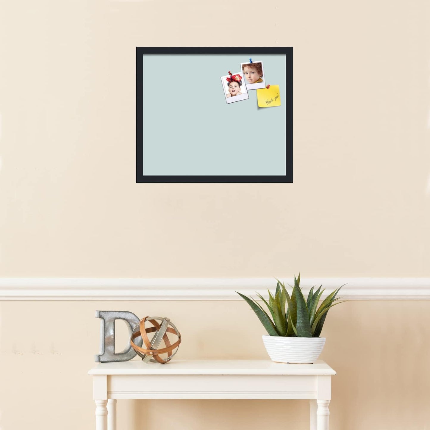 PinPix 20x17 Inch Cork Bulletin Board. This Decorative Framed Pin Board Comes with Soft Blue Design and a Satin Black Frame. Ideal for Home Office Decor or Message Board (PinPix-1814)
