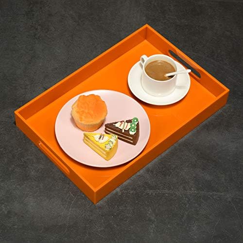 Orange Sturdy Acrylic Serving Tray with Handles-10x15Inch-Serving Coffee,Food,Breakfast,Butler-Kitchen Countertop Tray-Makeup Drawer Organizer-Vanity Table,Ottoman Tray-Decorative Tray