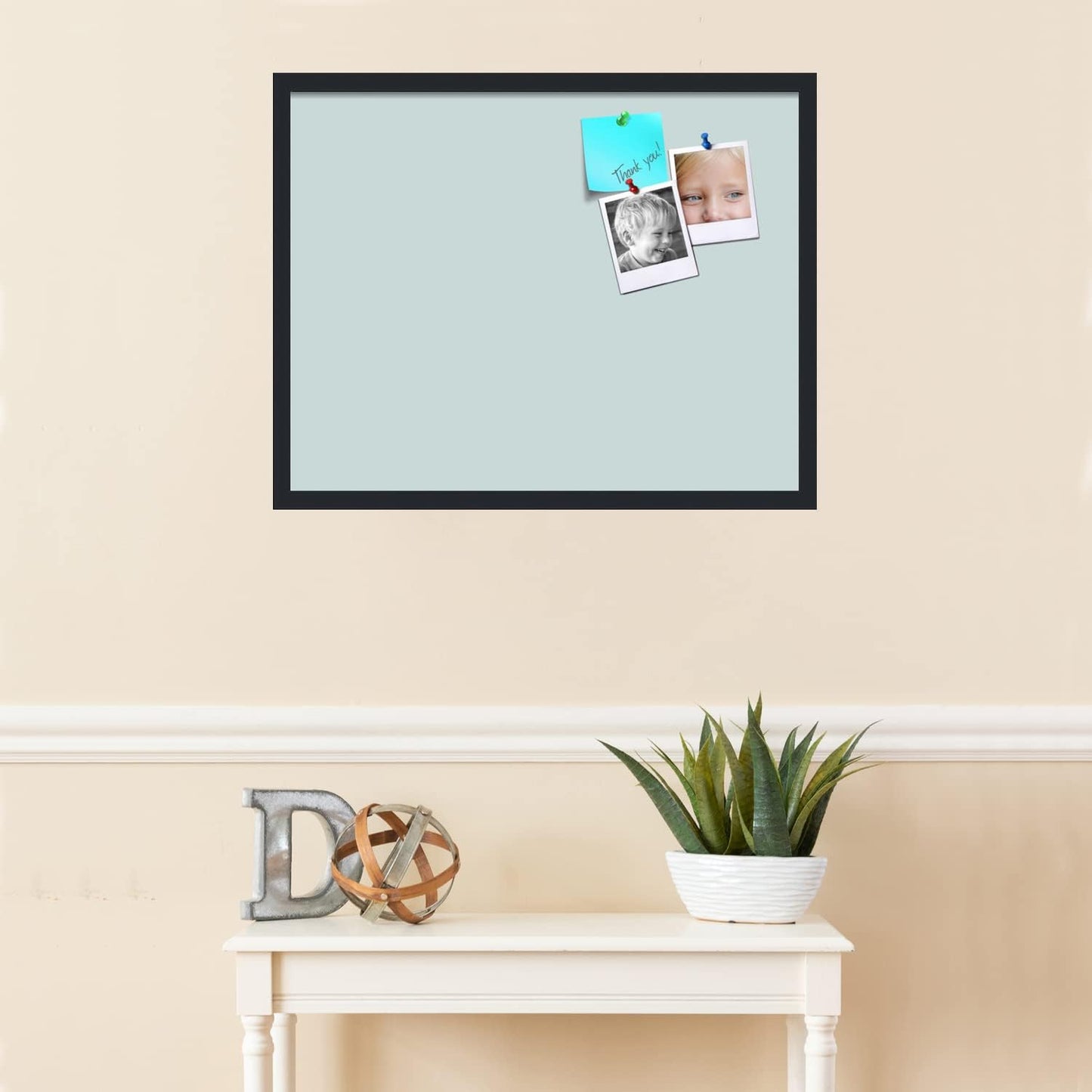 PinPix 28x22 Inch Cork Bulletin Board. This Decorative Framed Pin Board Comes with Soft Blue Design and a Satin Black Frame. Ideal for Home Office Decor or Message Board (PinPix-1814)