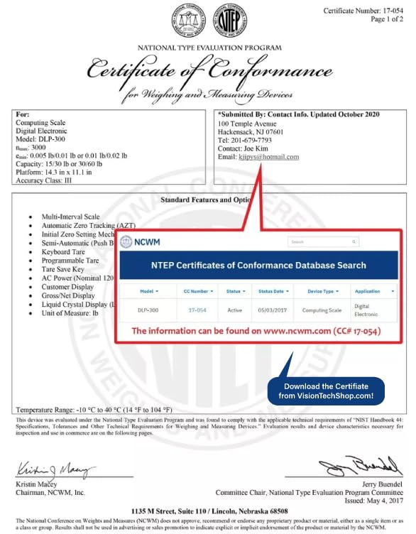 VisionTechShop DLP-300 Label Printing Scale Pole Display, 30/60lbs Capacity, 0.01/0.02lbs, NTEP Legal for Trade