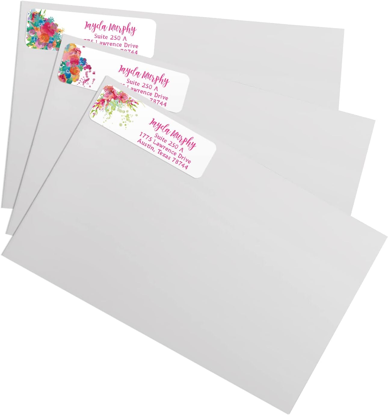 Bright Watercolor Floral Rolled Address Labels / 5 Vibrant Flower Bouquet Designs/Roll of 250 Personalized Address Labels/Designer Return Address Stickers in Elegant Plastic Dispenser