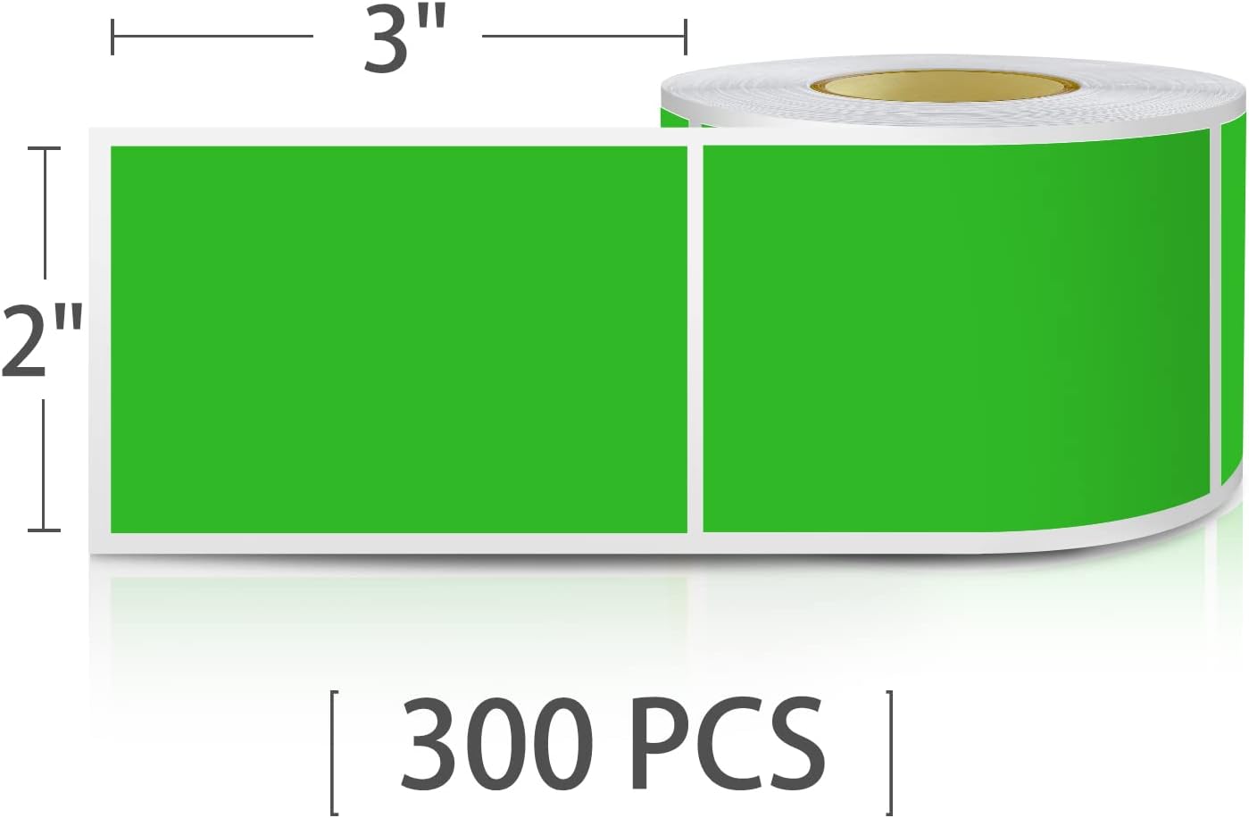 Green Rectangle Sticker Labels 3×2 Inch Vinyl Stickers Color Coding Name Tags Roll Removable Waterproof 300 per Dispenser Box