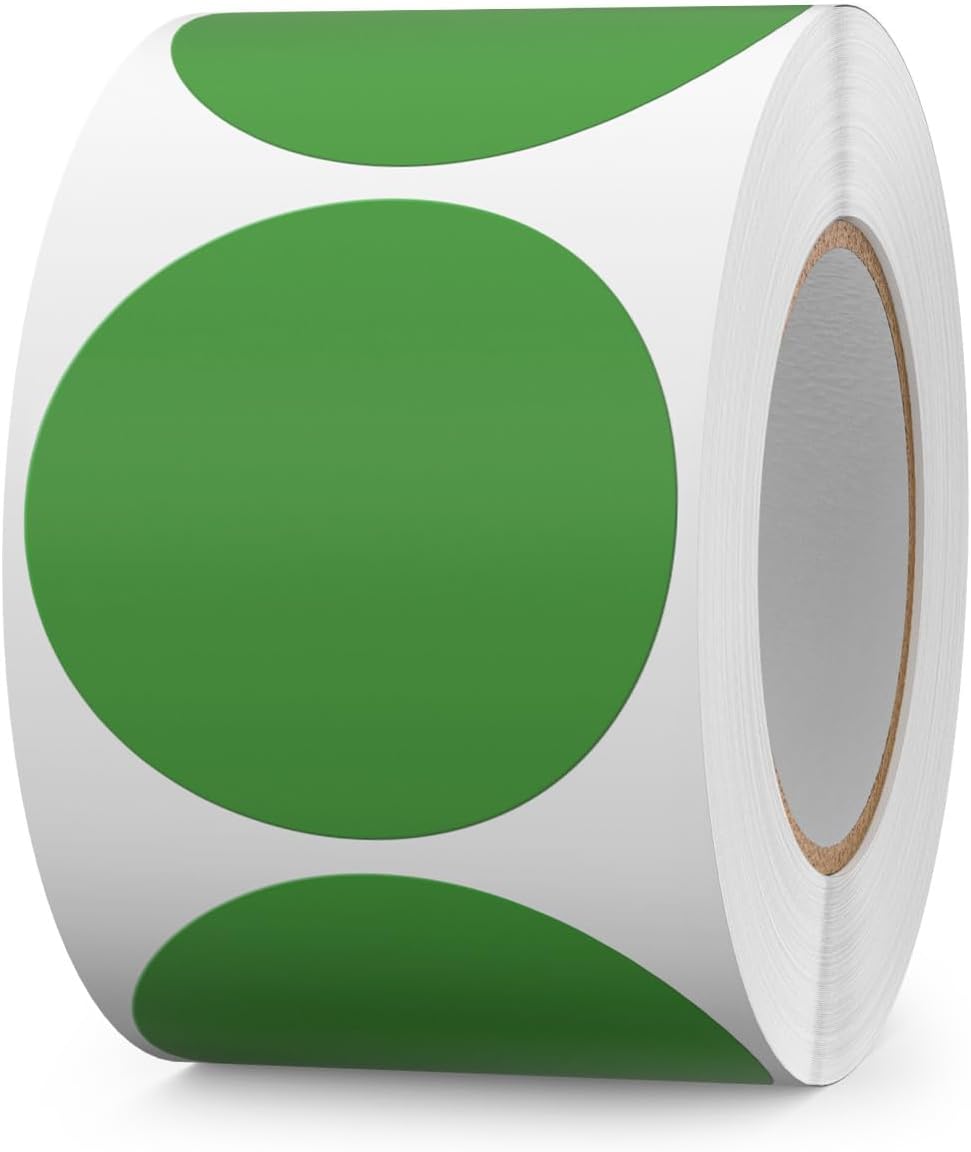 500 PCS Color Coding Round Stickers 2 Inch Vinyl Green Dot Sticker Removable Writable Circle Labels for Office Inventory Garage Yard Sale Tag